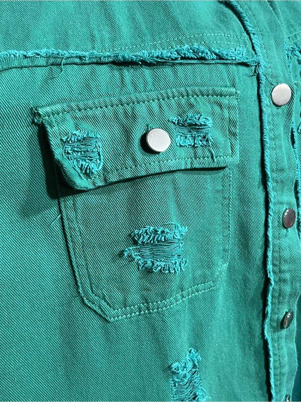 Distressed Green Button-Front Jean Jacket - Picture 9 of 14